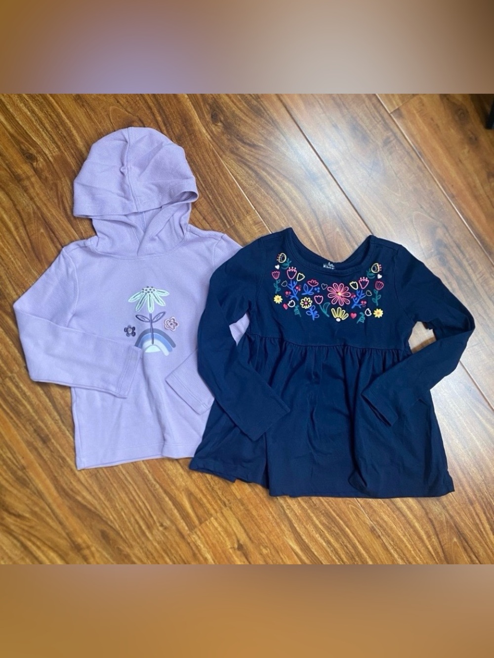 3/$25 Girls Pekkle Hooded Waffle Knit Top + Kids Headquarters Navy Top Size 5
